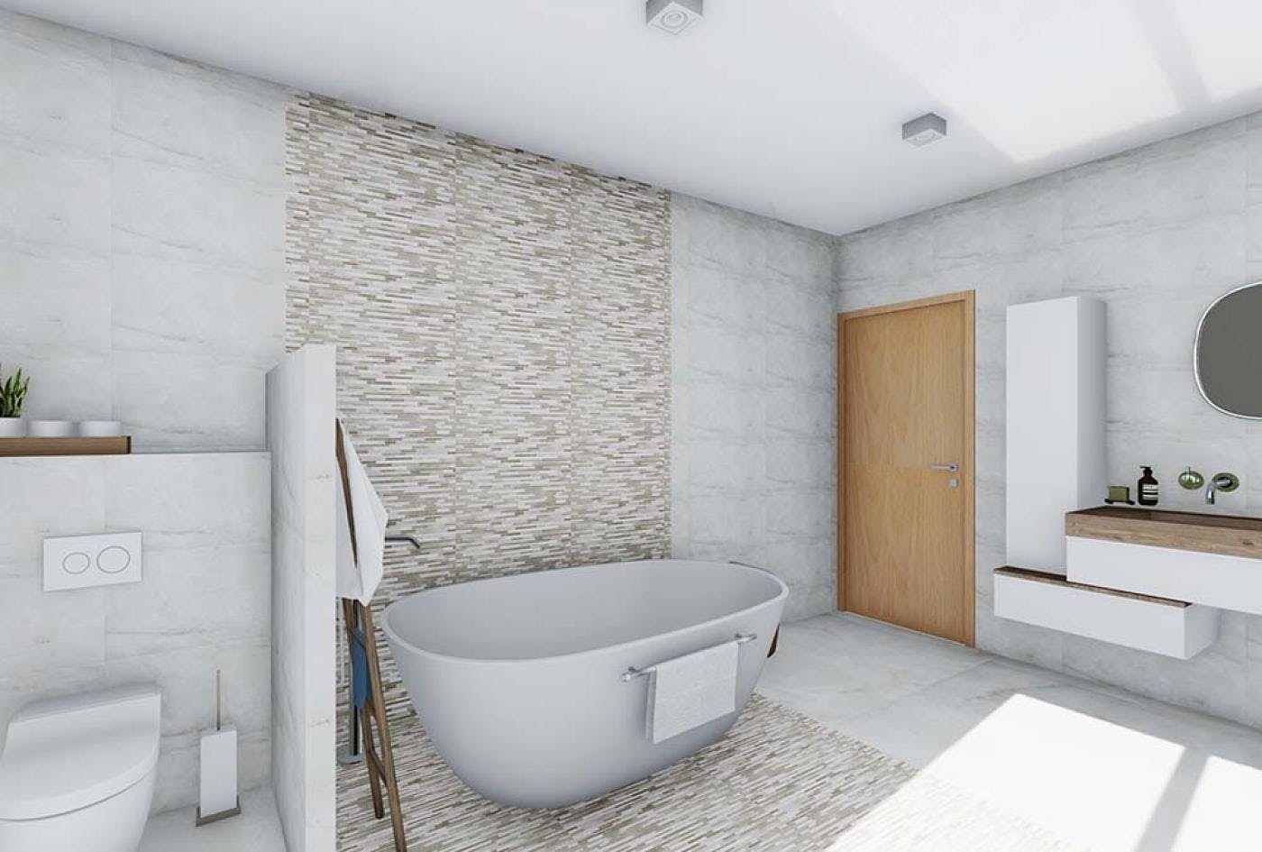 salle de bain moderne herault projection 3D vue baignoire par Architéa Montpellier