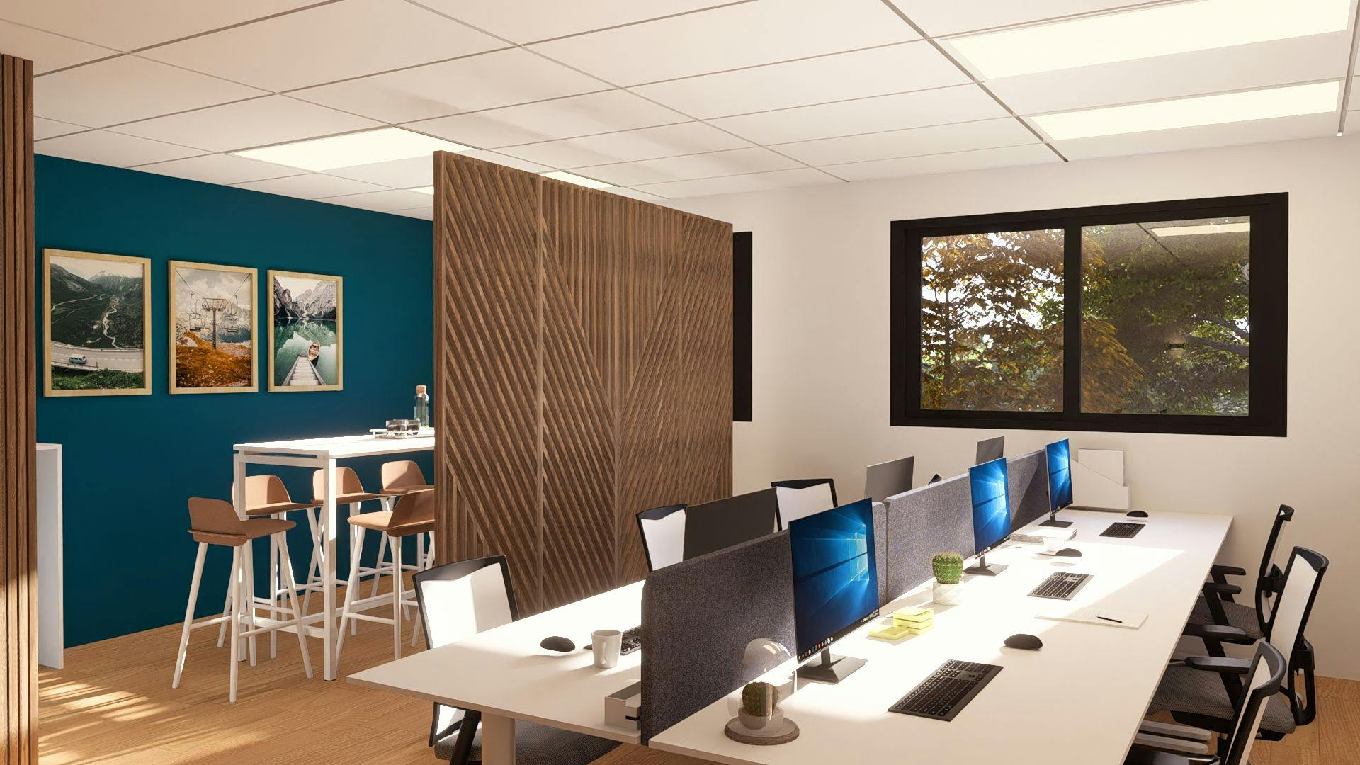 Projection 3D d'architecte d'intérieur pour l'aménagement de bureaux à Chambéry