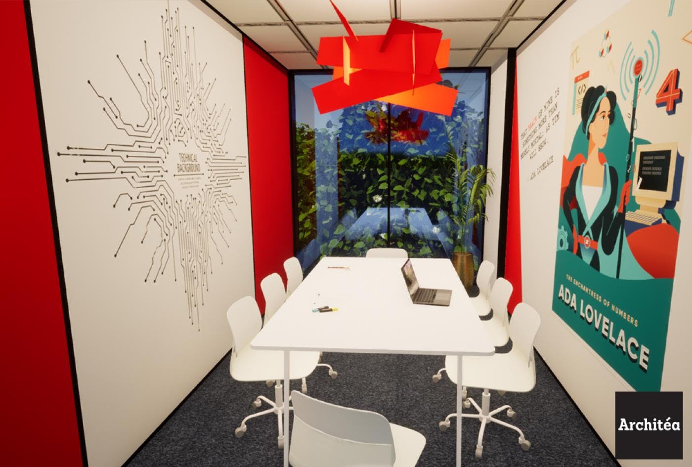 Projection 3D d'une salle de réunion dans bureaux rénovés par Architéa Lyon