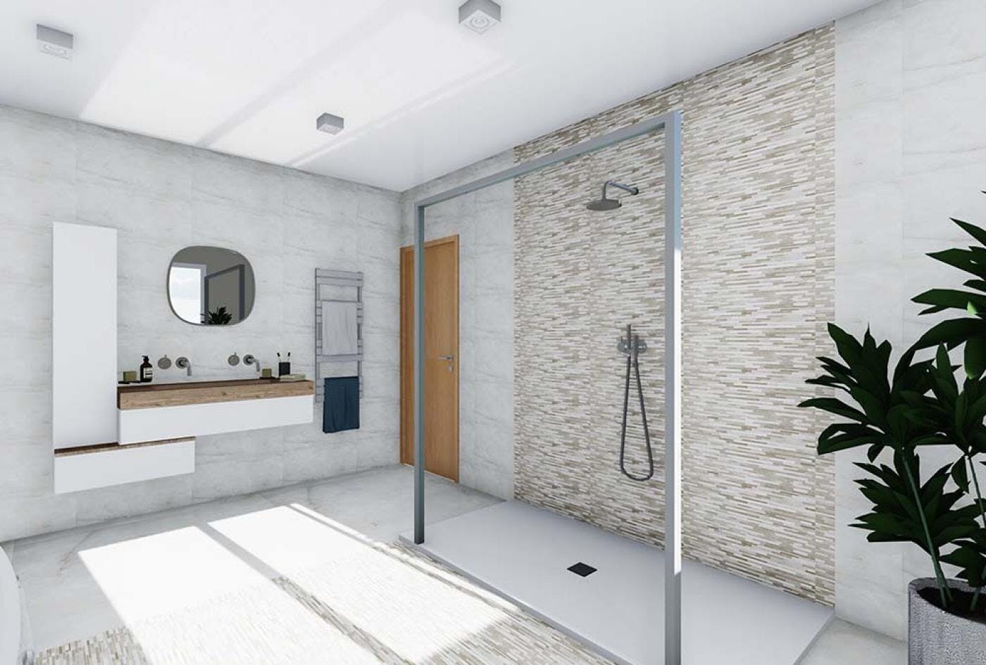 salle de bain moderne herault projection 3D vue lavabo et cabine de douche par Architéa Montpellier