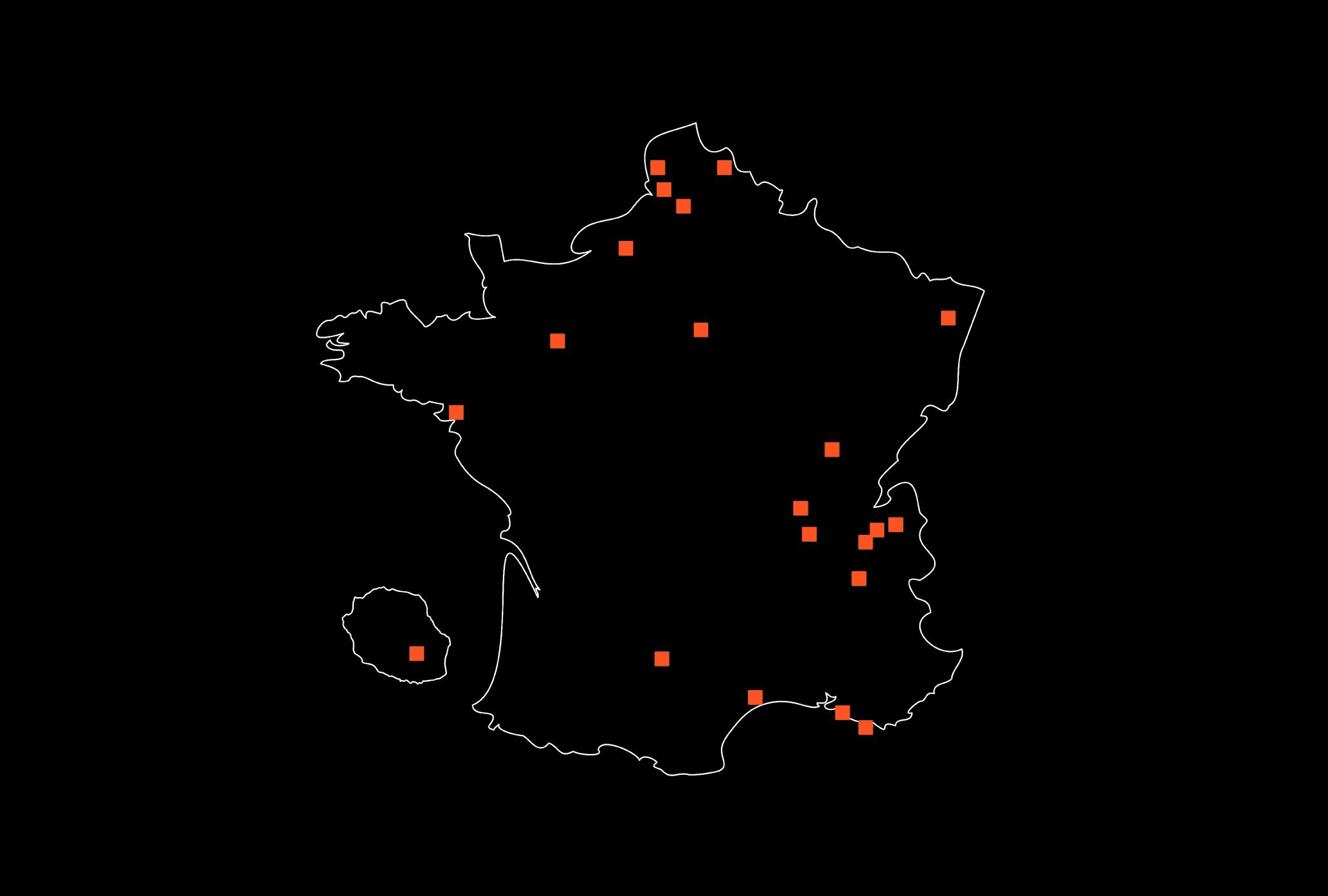Carte de France des différentes agences franchisés Architéa