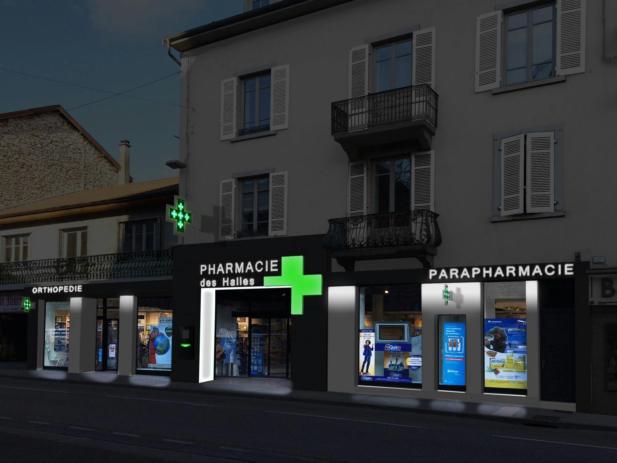 habillage de devanture de pharmacie par Architéa Montpellier